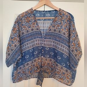 Olivaceous Floral Bohemian Style Blouse | S | Blue